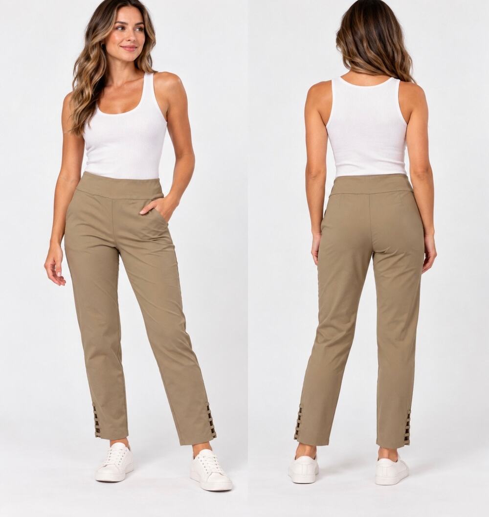 Counterparts Women's Khaki Tan Pull On Ankle Pants Ladder Hem Size S